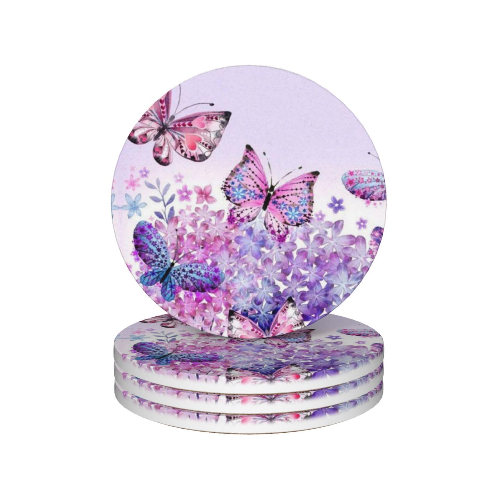 Set 4 Sottobicchieri In Ceramica Con Farfalle E Base In Sughero – Diametro 10 Cm, Assorbenti E Decorativi, Regalo Per Amiche - 5