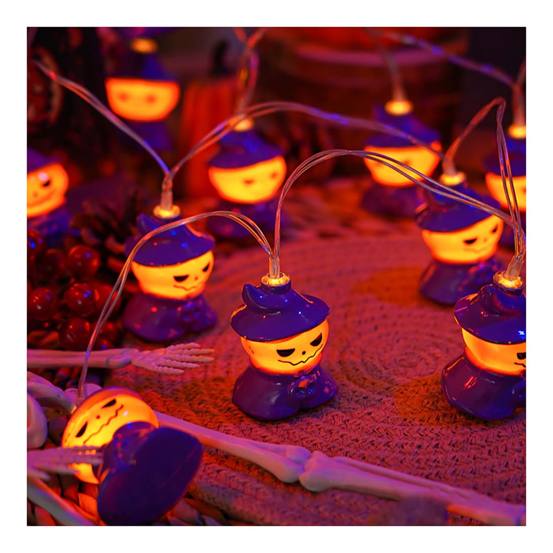 Luces De Hadas Creativas De Halloween|Luz Blanca Cálida Luces De Cadena Novedosas|Luces De Alambre De Cobre Colgantes LED|Lámparas De Noche Para Decor De Fiesta,B,5m(16.4 Pies)-20LED-Solar