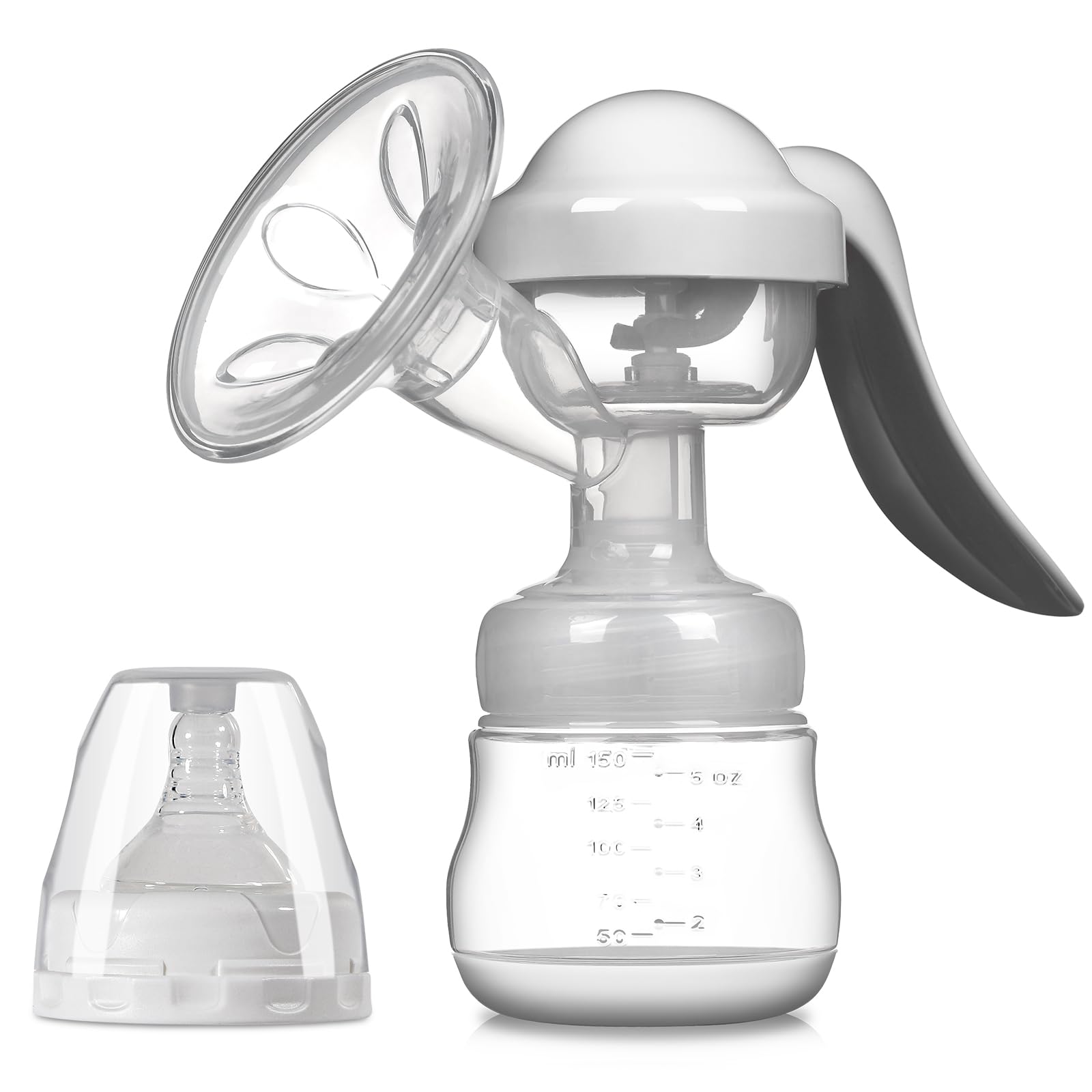 Tire-lait Manuel en Silicone 150 ml Sans BPA, Pompe Ergonomique Aspiration Réglable, Recueil Lait Portable pour Allaitement, Idéal Accessoire Voyage Maman