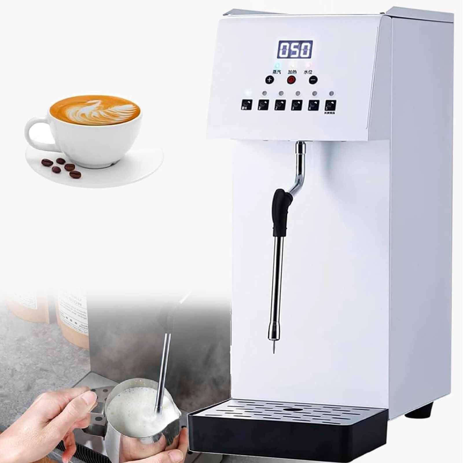 Espumador de leche eléctrico comercial de 2500 W, con vapor, tanque de 6 L, acero inoxidable 304, 5 ajustes de temperatura preestablecidos, pantalla LED para latte y capuchino, protección co