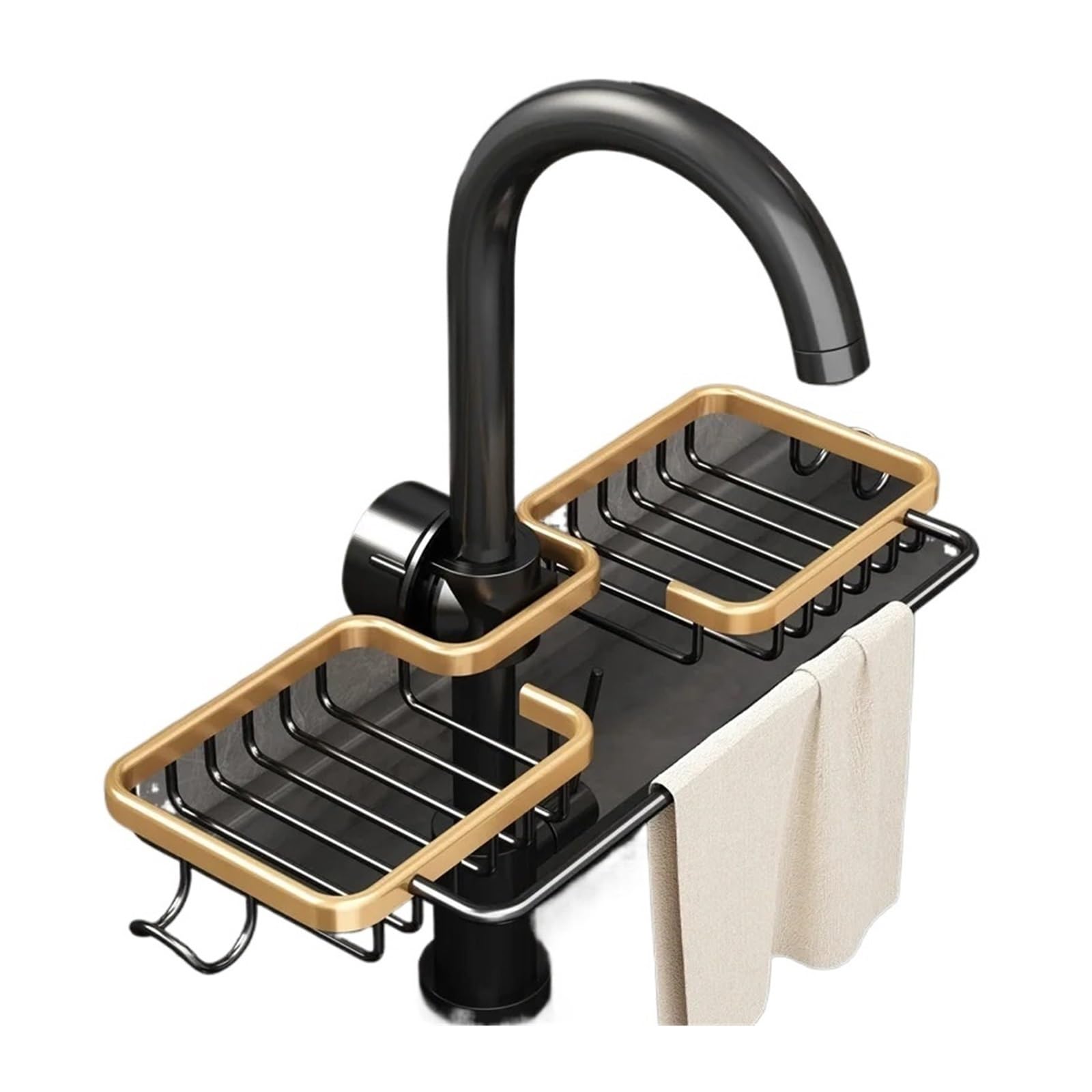 Space Aluminum Sink Drain Rack Sponge Holder And Faucet Organizer For