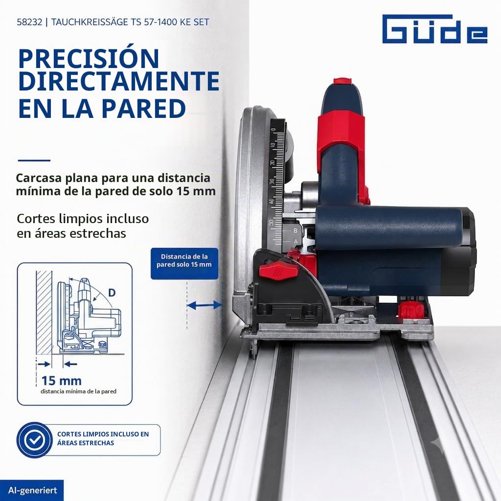 Güde 58232 TS 57-1400 KE - Sierra circular (1400 W, 230 V), color azul y rojo
