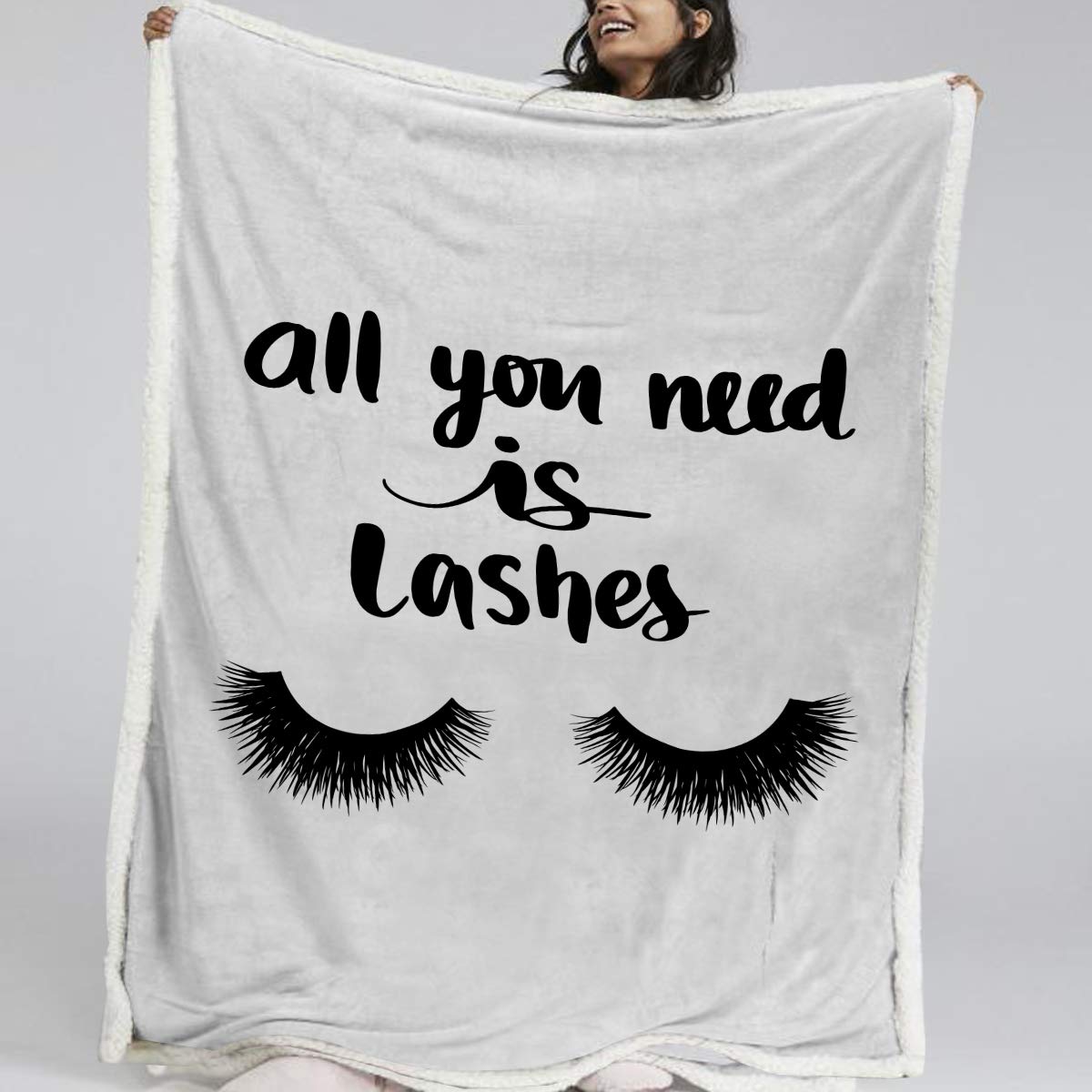 BlessLiving Beauty Eyelash Sherpa Blanket Closed Eyes Cute Pattern Throw Blanket Funny Lash Extensions Blanket for Fashion Girls,Black (Twin, 60 x 80 Inches)