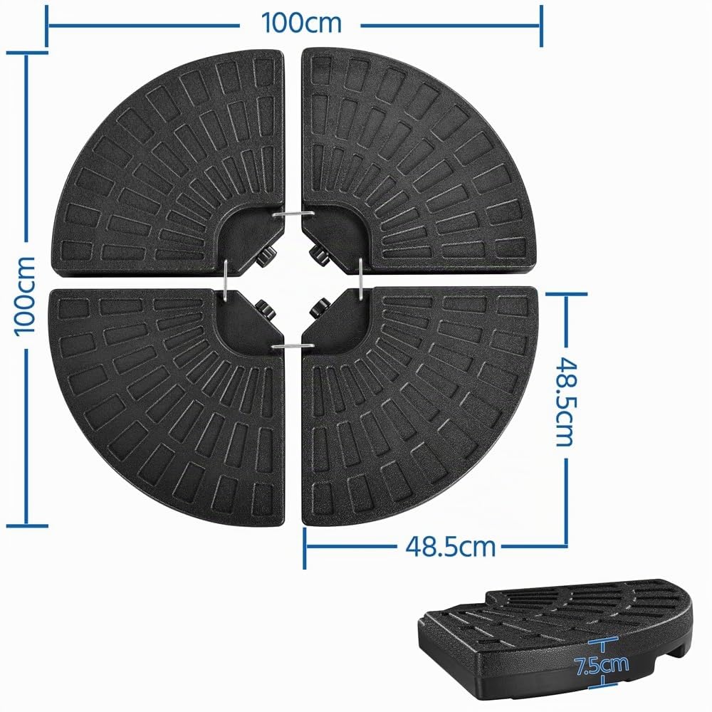 Yaheetech 4 Pièces Pieds de Parasol Noir Lestage pour Parasols 48,5 × 48,5 × 7,5 cm Rempli d’Eau 52L ou de Sable 66kg pour Terrasse Piscine Patio Jardin Restaurant