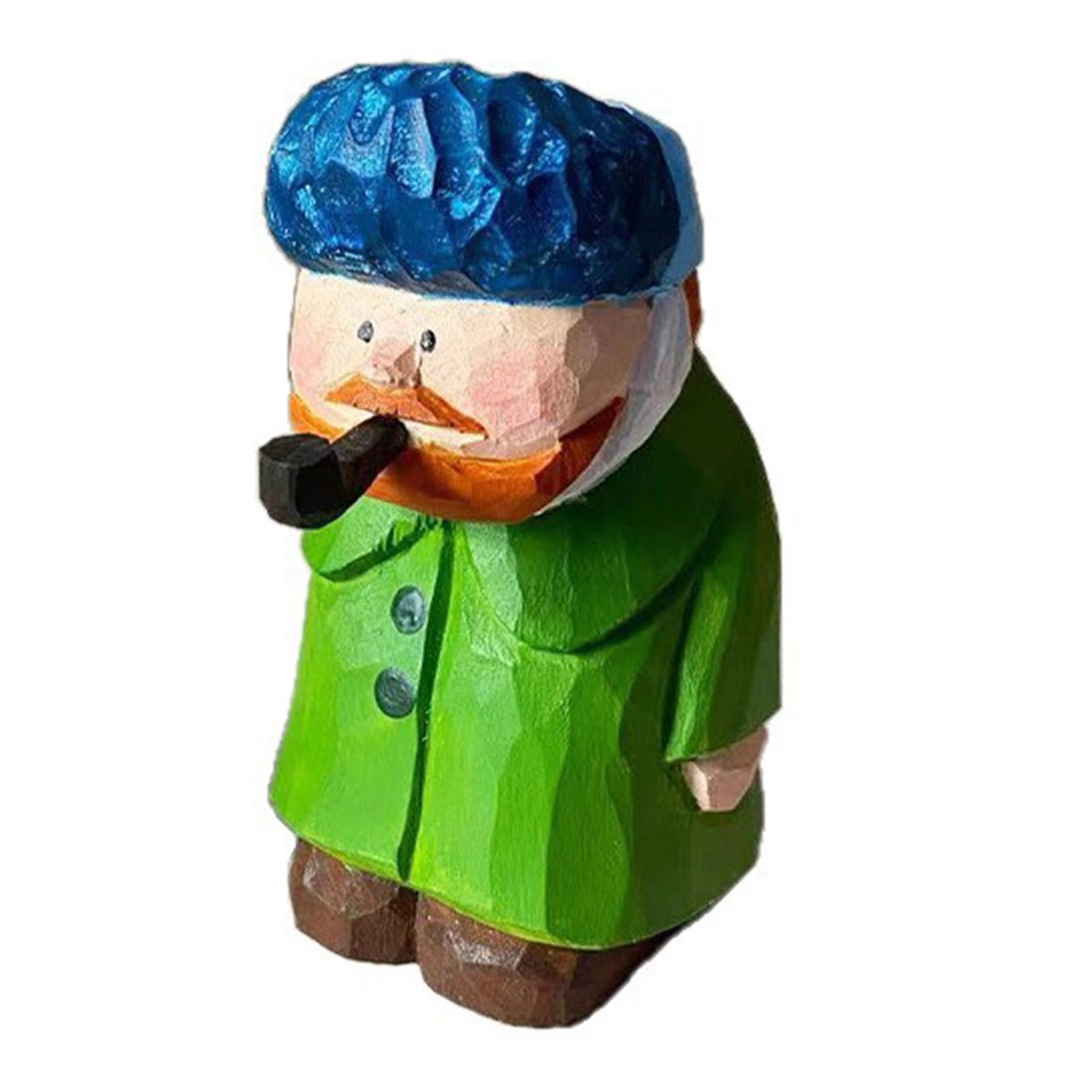 pidodou Hand Carved Wooden Oil Painting Character Figurine, Artistic Handmade Collectible Carving Ornament for Home & Office Desk Decor B Onesize