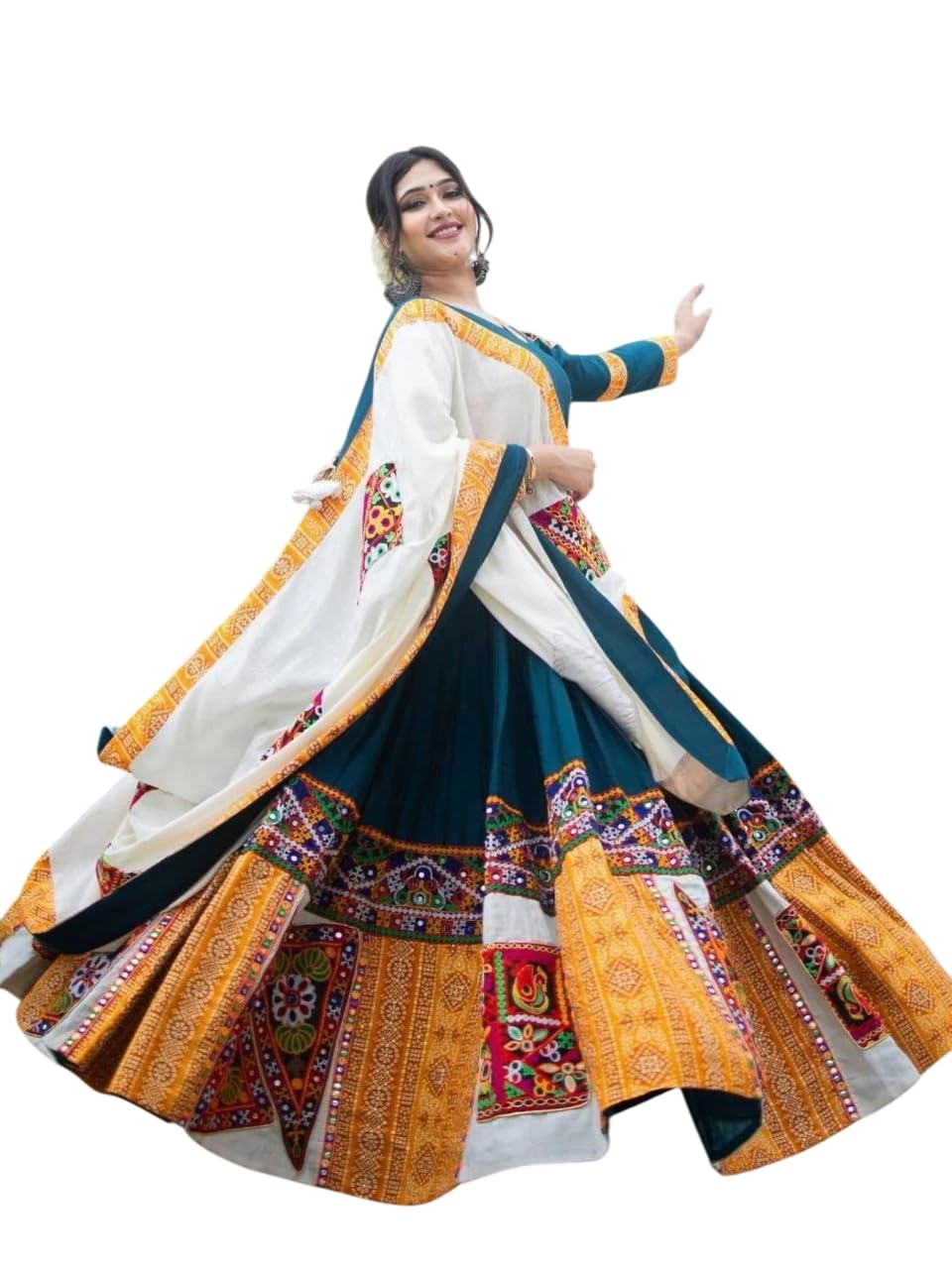 Women's Rama Color Navratri Lehenga Choli Set in Soft Butter Silk-image-22
