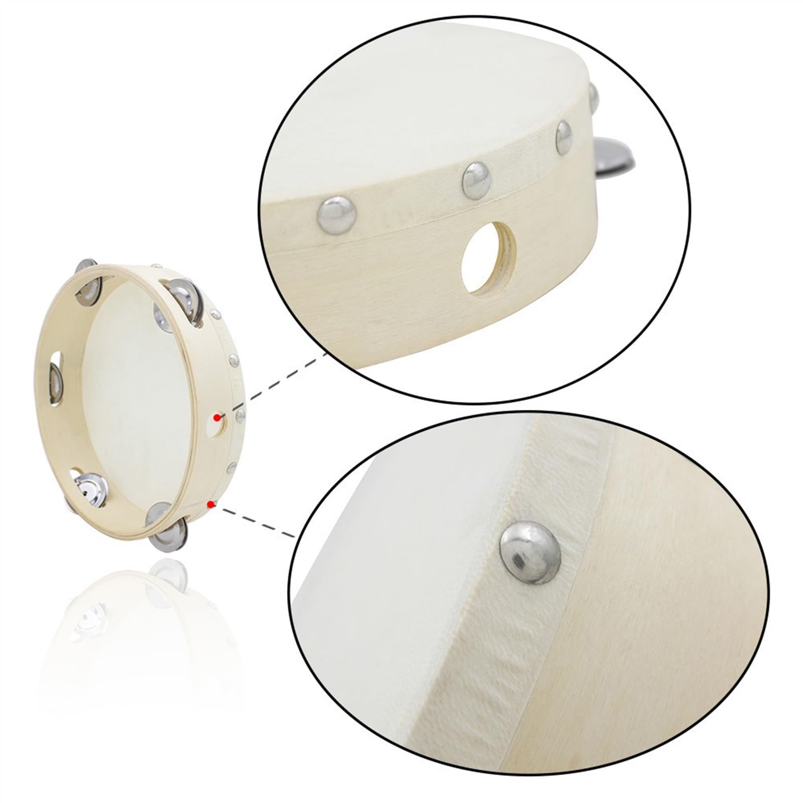 Flexzion Tambourin musical demi-lune instrument (Rose)- Tambour de percussion de grelots en métal à double rangée avec la poignée ergonomique pour jouet d'enfants cadeau fête KTV