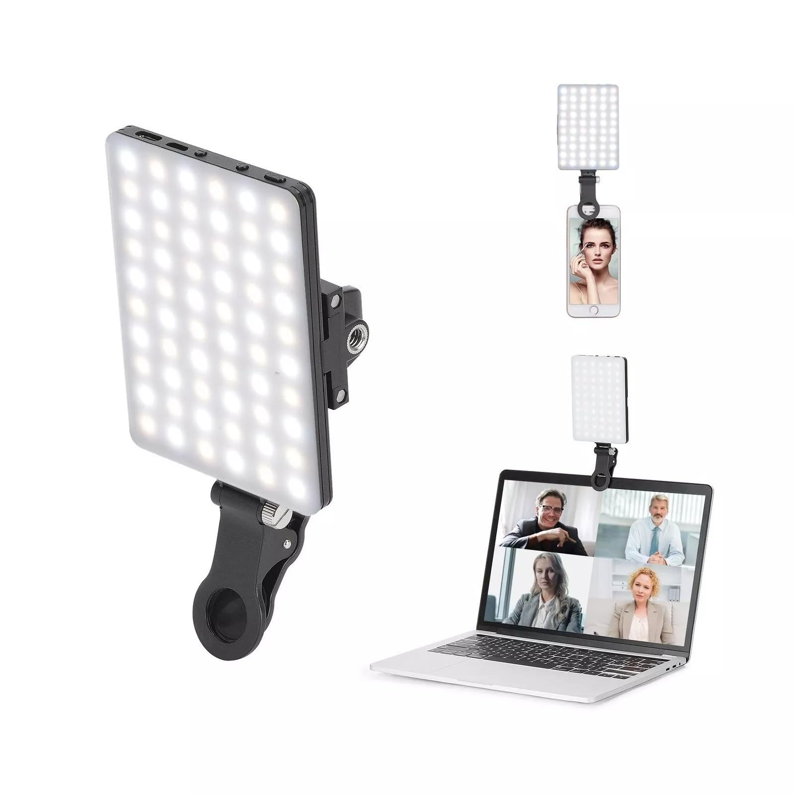 Jimmy Star V11 60 LED Rechargeable Clip-On Video Light Perfect for Makeup, Selfies, Vlogging, and Video Conferencing on Phones, iPhones, Androids, iPads, and Laptops.