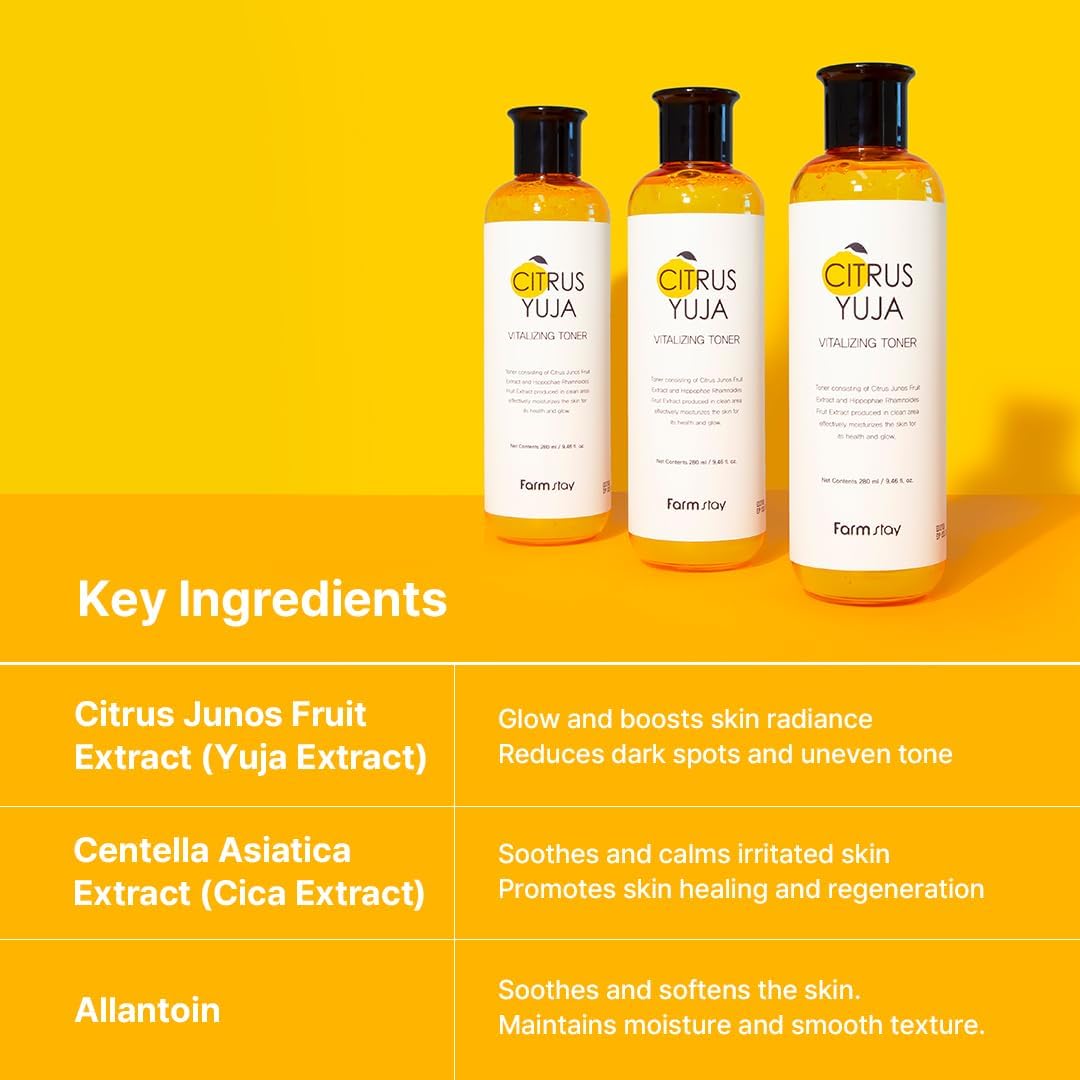 Farmstay Citrus Yuja Vitalizing Toner – Vitamin C Facial Toner for Dry & Sensitive Skin, Dark Spot Correcting, Moisturizing & pH-Balancing, Smoothing, Korean Skin Care, for Women & Men, 9.46 fl. oz. - Image 6