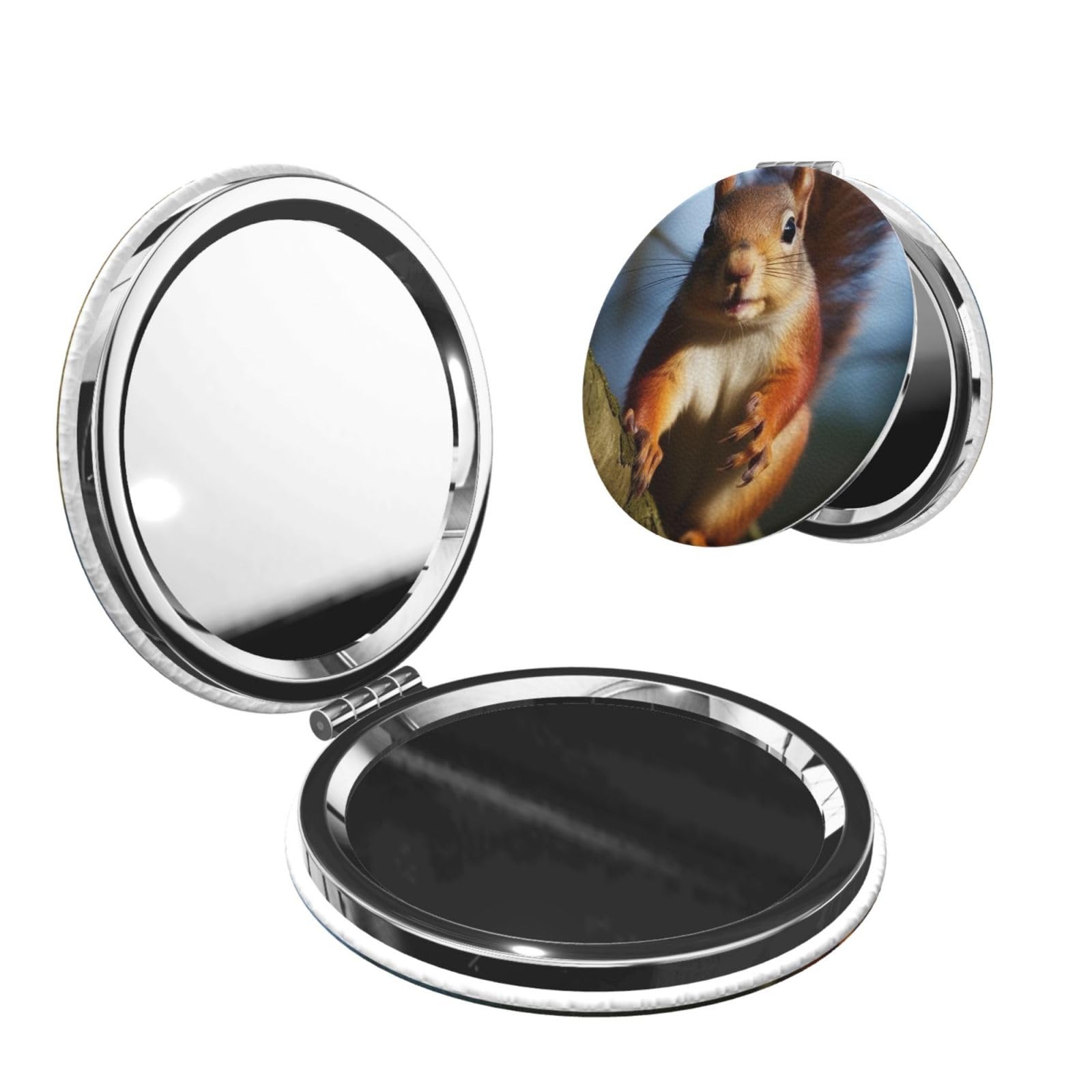 Squirrel Funny Animal Compact Mirrors for Women, Mini Folding Pocket Makeup Mirror with 2 X 1x Magnification Portable Travel Purse Mirror Gift for Birthday Mother's Day Party