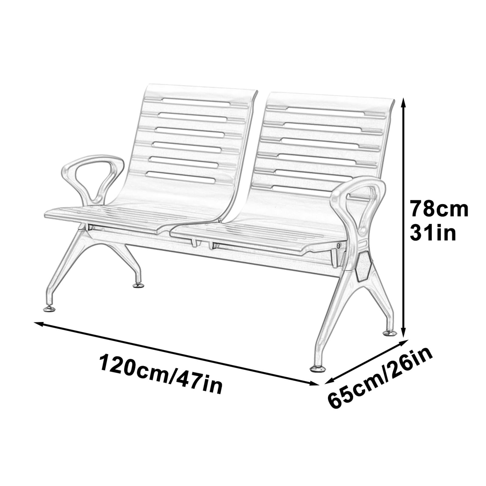 Doppel-Stuhlbank für Wartezimmer, atmungsaktiv, mit Armlehnen, für Flughafen, Krankenhaus, Salon, Bank, Konferenzraum (blau), komfortables, stilvolles Design
