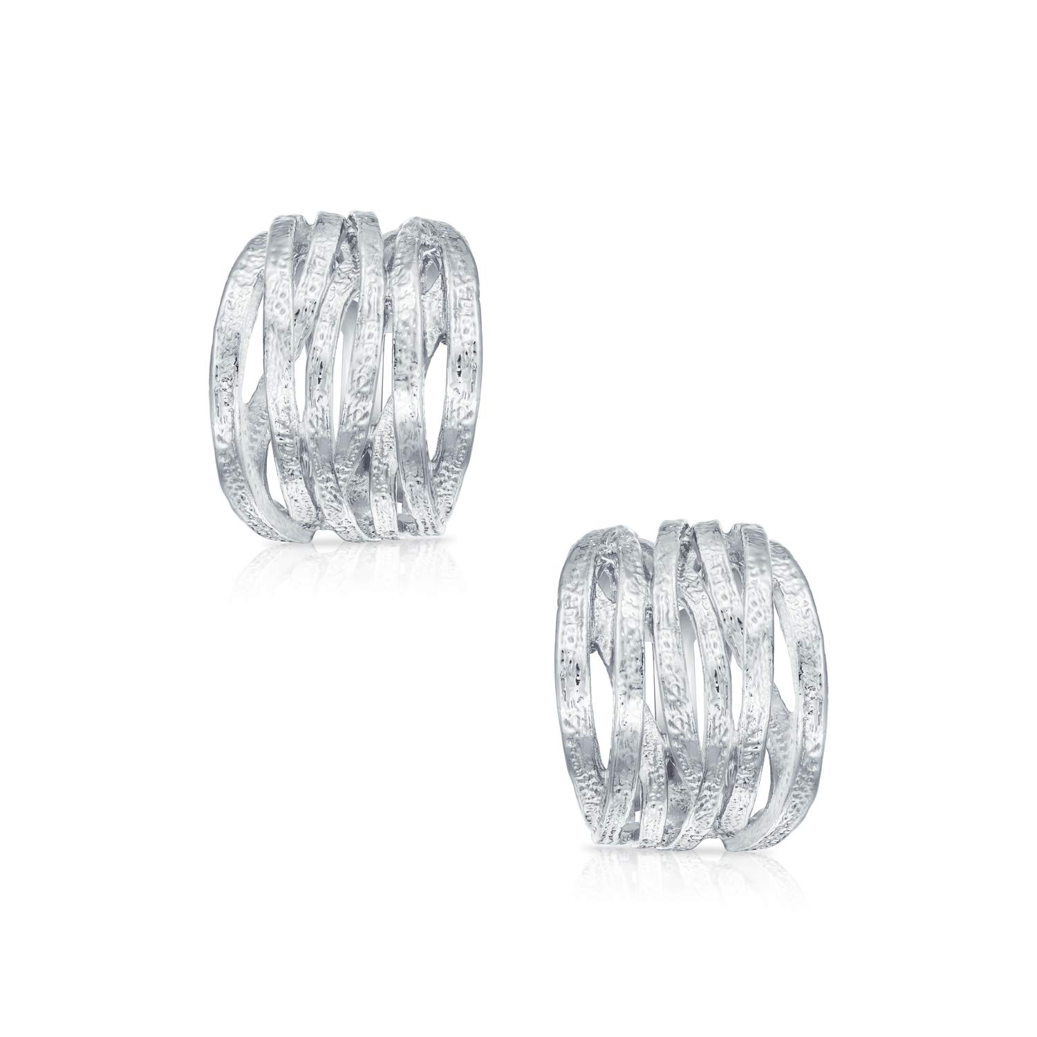 Set di due orecchini a clip a mezza cerchio larghi con intreccio a cestino aperto per donne senza orecchie forate, placcati in argento opaco e oro.