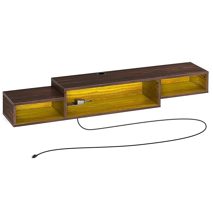 Buy Rolanstar Wall Mounted Media Console with Power Outlet, Rustic