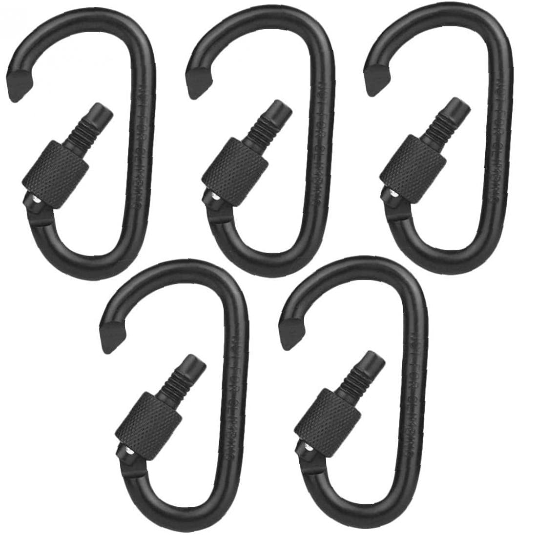 Ruluti Black 5 Pcs D-Ring Carabiners Climbing Carabiner Clips D-Ring Keychain Hook Clips Heavy Duty Aluminum Alloy Large Locking Carabiner Hiking Clips With Screw Lock For Outdoor Traveling