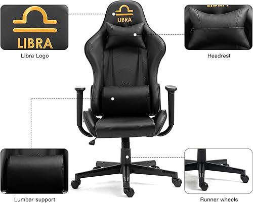 Miniatura 131 de Modern-Depo Black Virgo Zodiac - Silla de juegos con diseño ergonómico, giratorio y reclinable ajustable, capacidad de carga de 330 libras Virgo