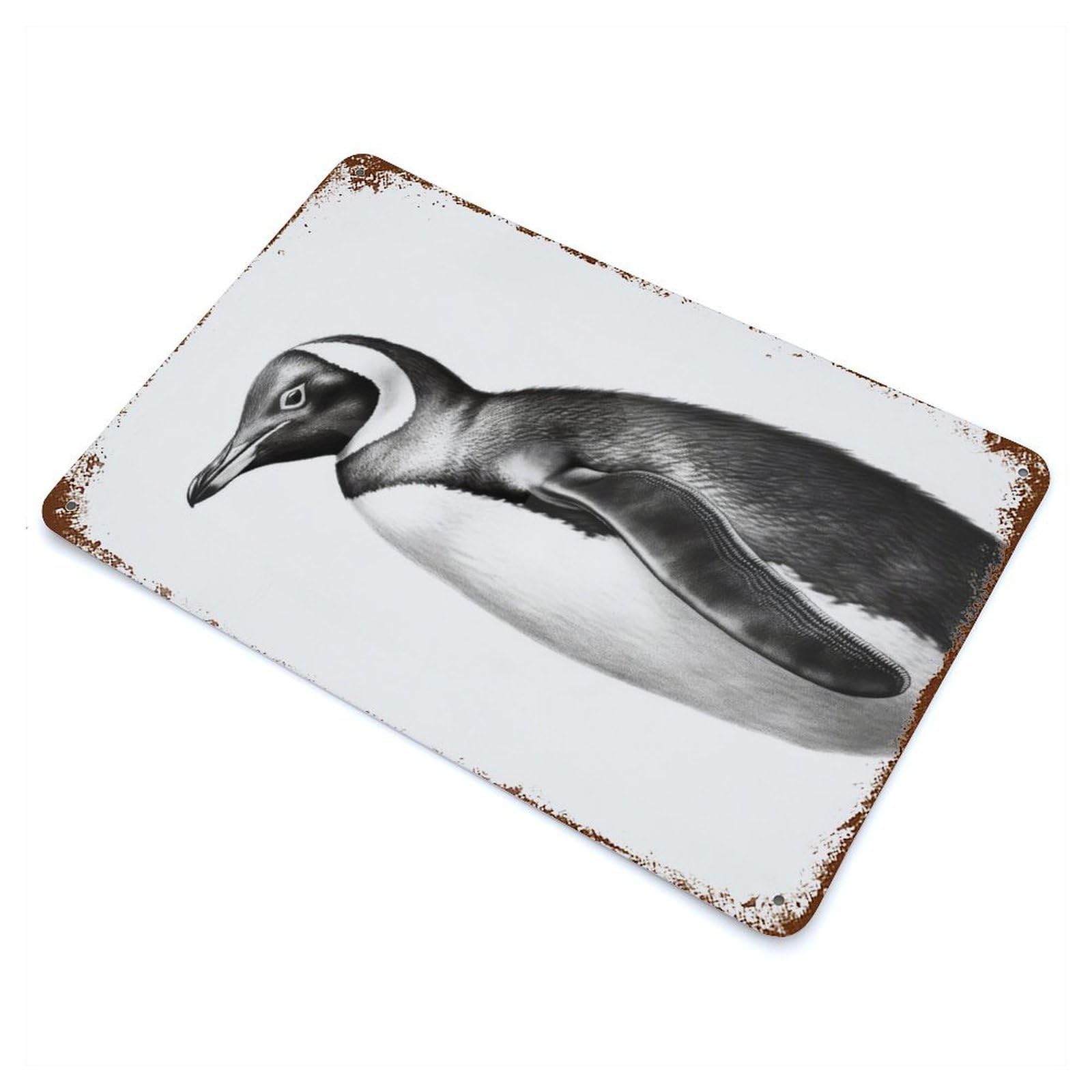 Penguin Artwork Vintage Wall Sign 11.8"x7.9", Rust Effect Metal Decor for Cafe, Home Bar And Lounge Decor