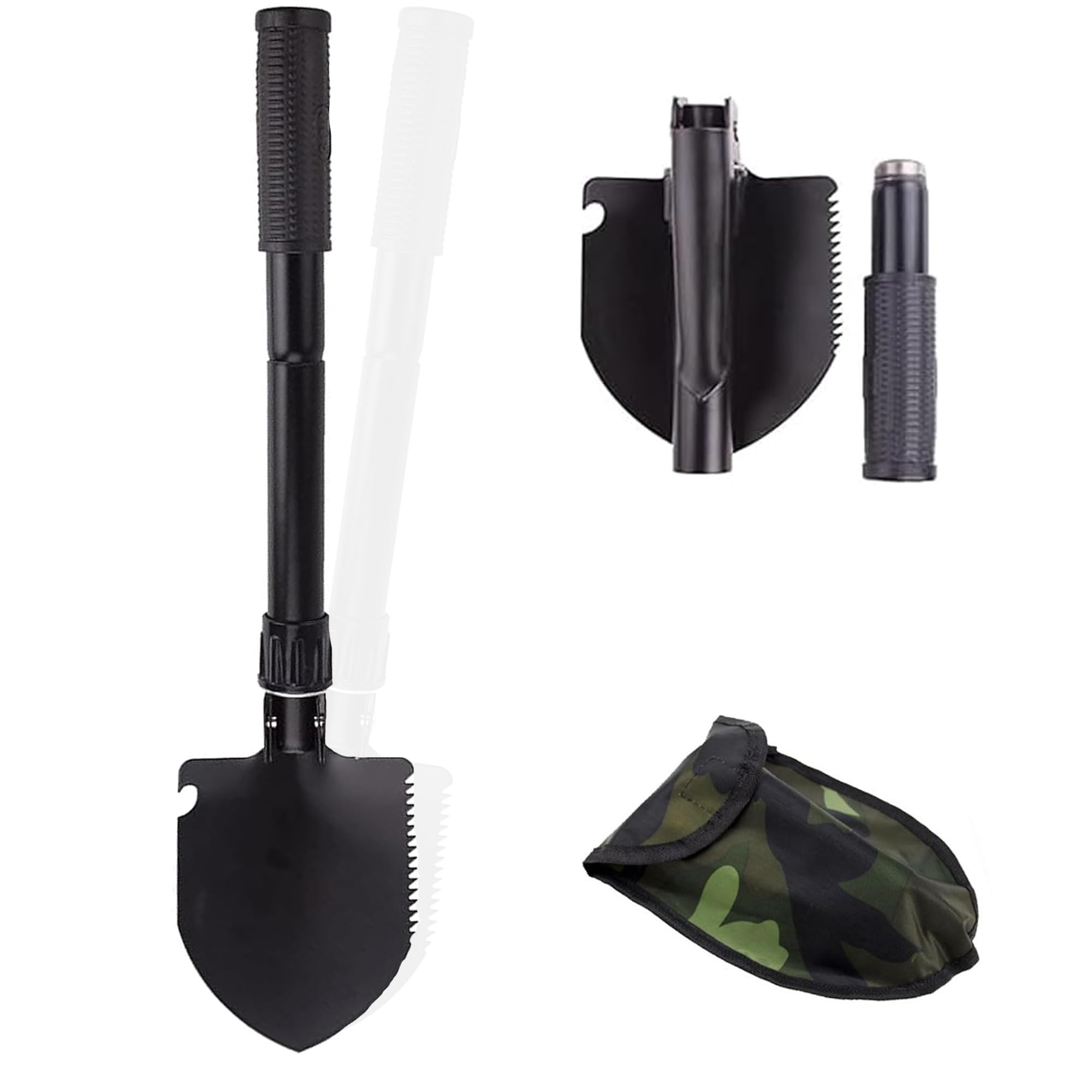 4-In-1 Multifunktions Klappschaufel, Klappbare Spaten Garten 42cm, Schwarz Klappspaten Mini, Multifunktionaler Camping Klappspaten, Für Wandern,Camping, Jagen, Garten, Schneeschaufeln, (Schwarz).
