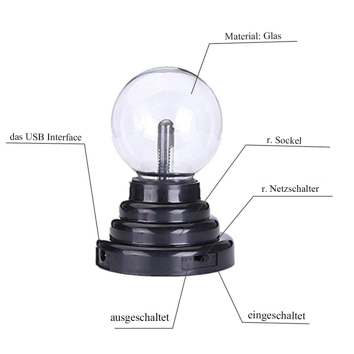 Lámpara de bola de plasma [sensible al tacto] nebulosa esfera globo novedad juguete - USB o alimentado por batería [rojo]