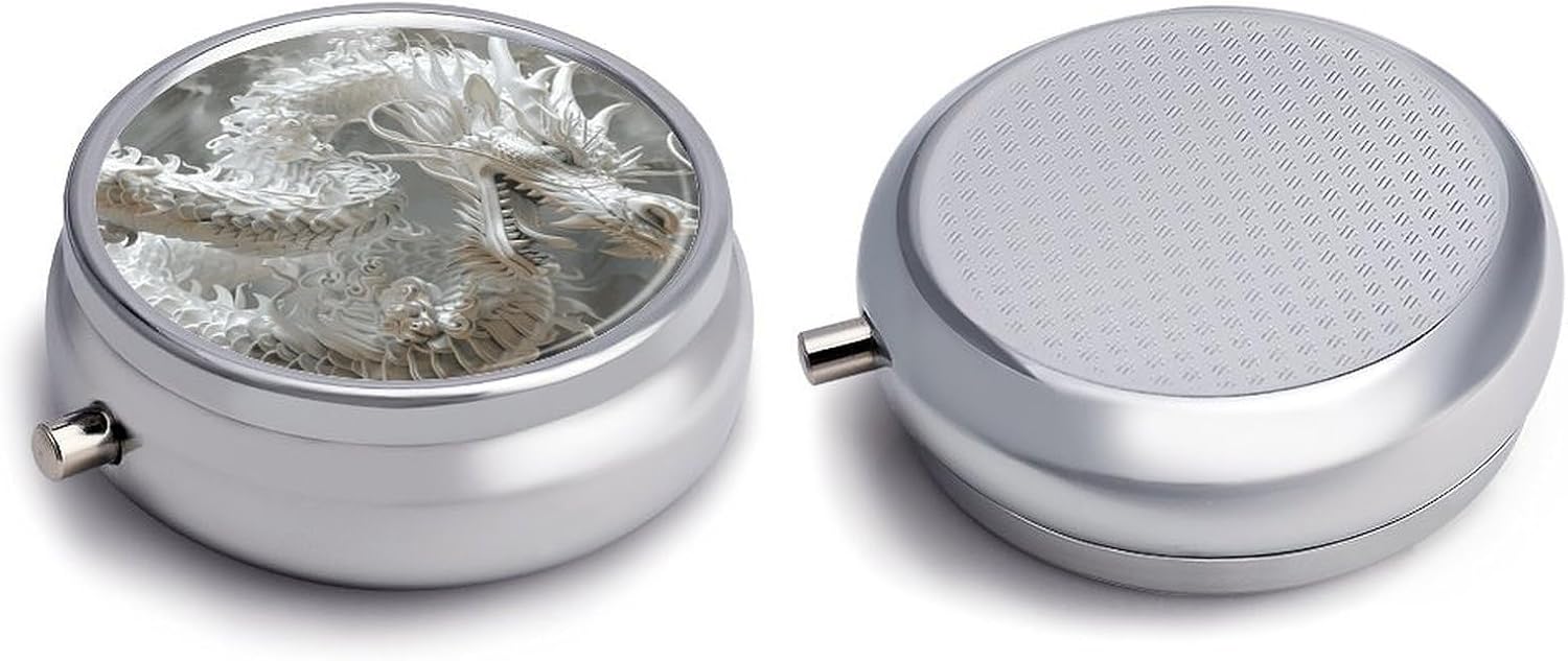 White Dragon Style Round Pill Box, Waterproof Medicine Organizer Box image 3