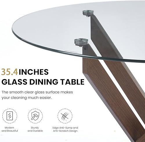 Miniatura 86 de Mesa de comedor redonda de vidrio de 36 pulgadas para 2-4 personas, patas de metal negro resistentes, mesa de cocina redonda de vidrio para