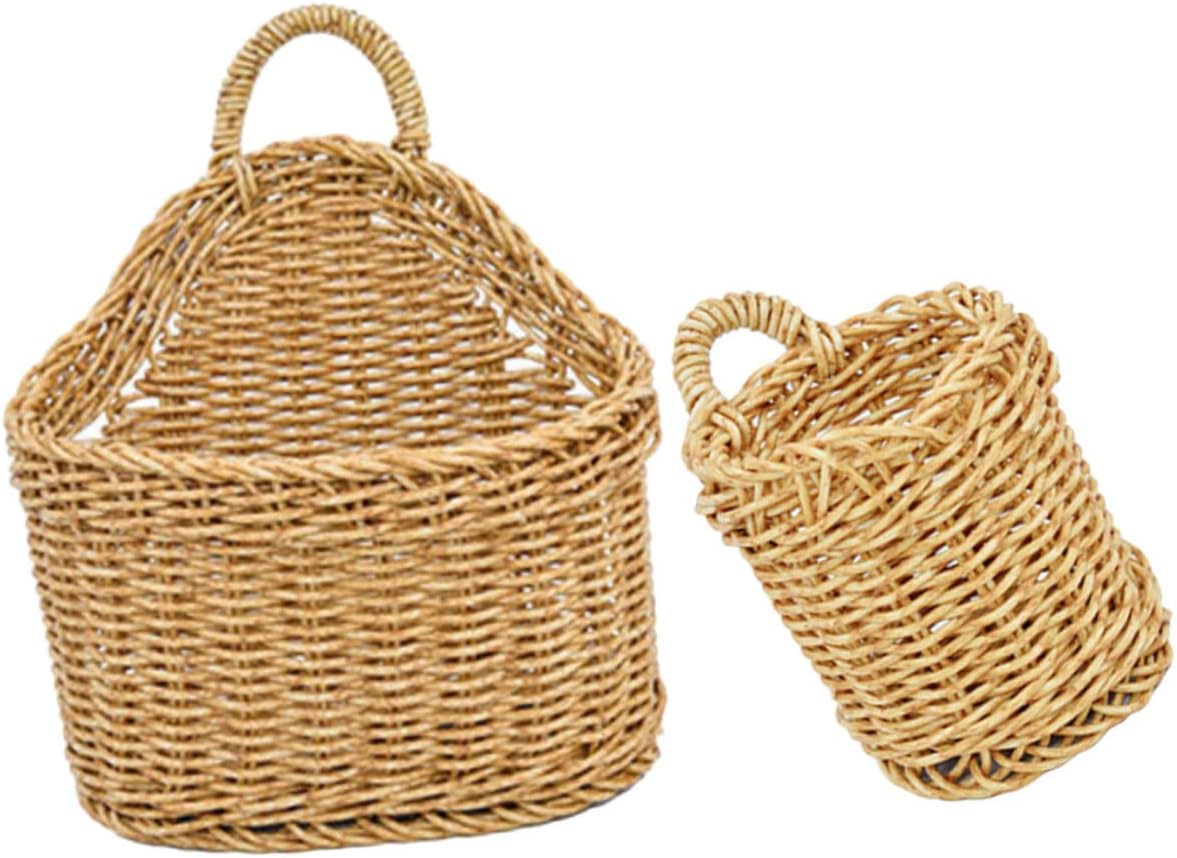 2sets Woven Hanging Basket Farmhouse Style Wall Storage for Garlic Ginger Decorative Kitchen Organizer for Fruits Vegetables Elegant Wall Decor Baskets 2pcs*2