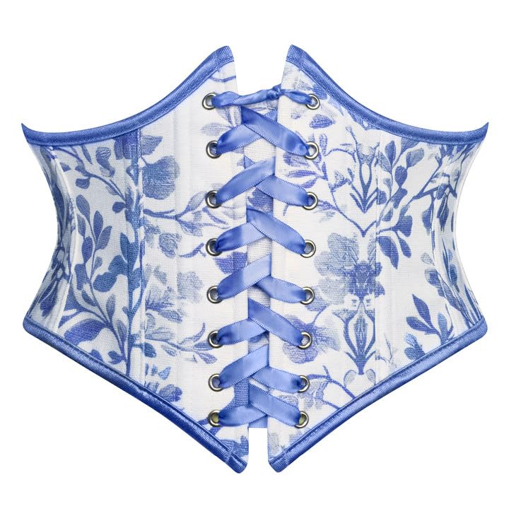 Image of Scarlet Darkness Corset Belt for Women Floral Lace Up Boned Underbust Corset Waist Belts Floral Blue Bird 6