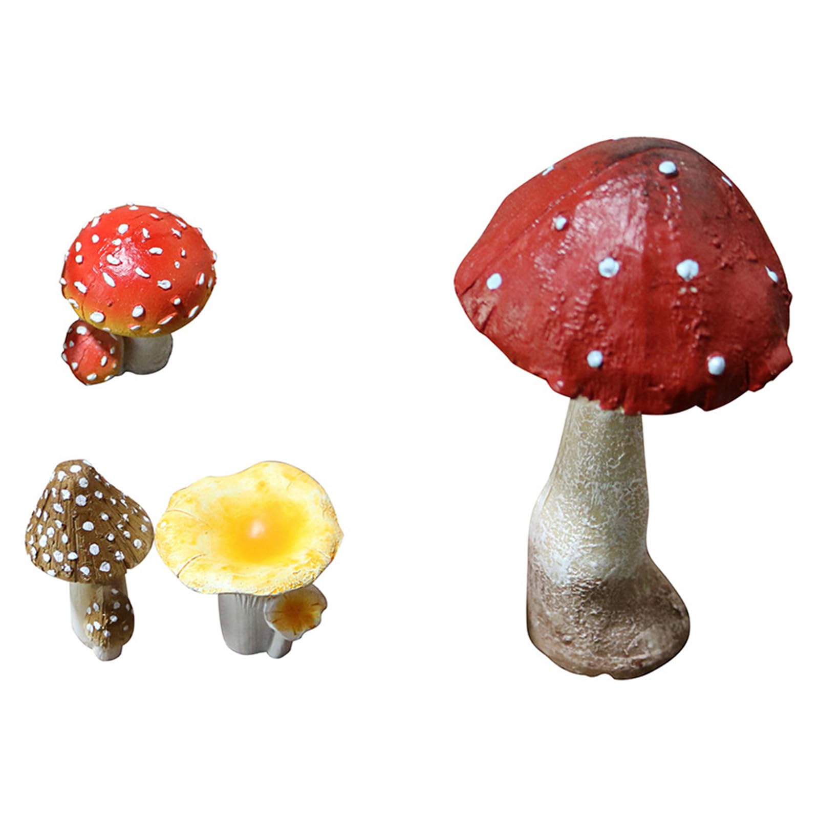 4 Pcs Miniature Resin Mushroom Figurine Outdoor Garden Potted Plants Landscape Plant Arrangement Holiday Party Decoration Simulation Mushroom Decoration