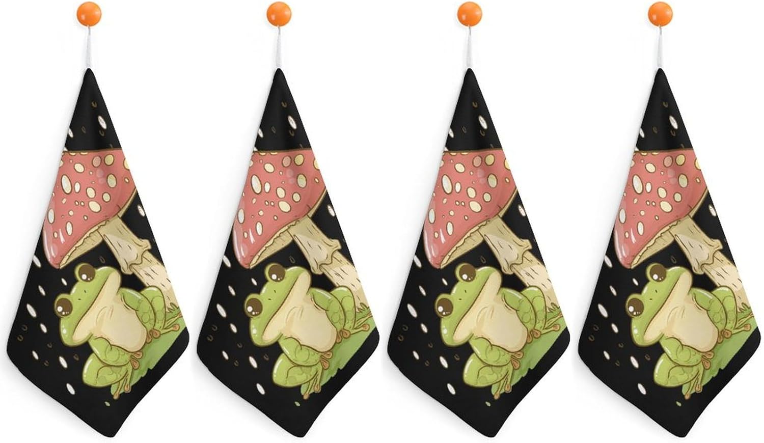 Cute Frog Mushroom Hand Towels for Bathroom Kitchen Towels Small Towel Handkerchiefs with Hanging Loop 4PCS