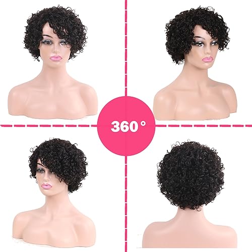 Miniatura 7 de Pelucas cortas de cabello humano rizado para mujeres negras, peluca sin pegamento, afro Jerry, cabello humano Remy brasileño, corte pixie, sin