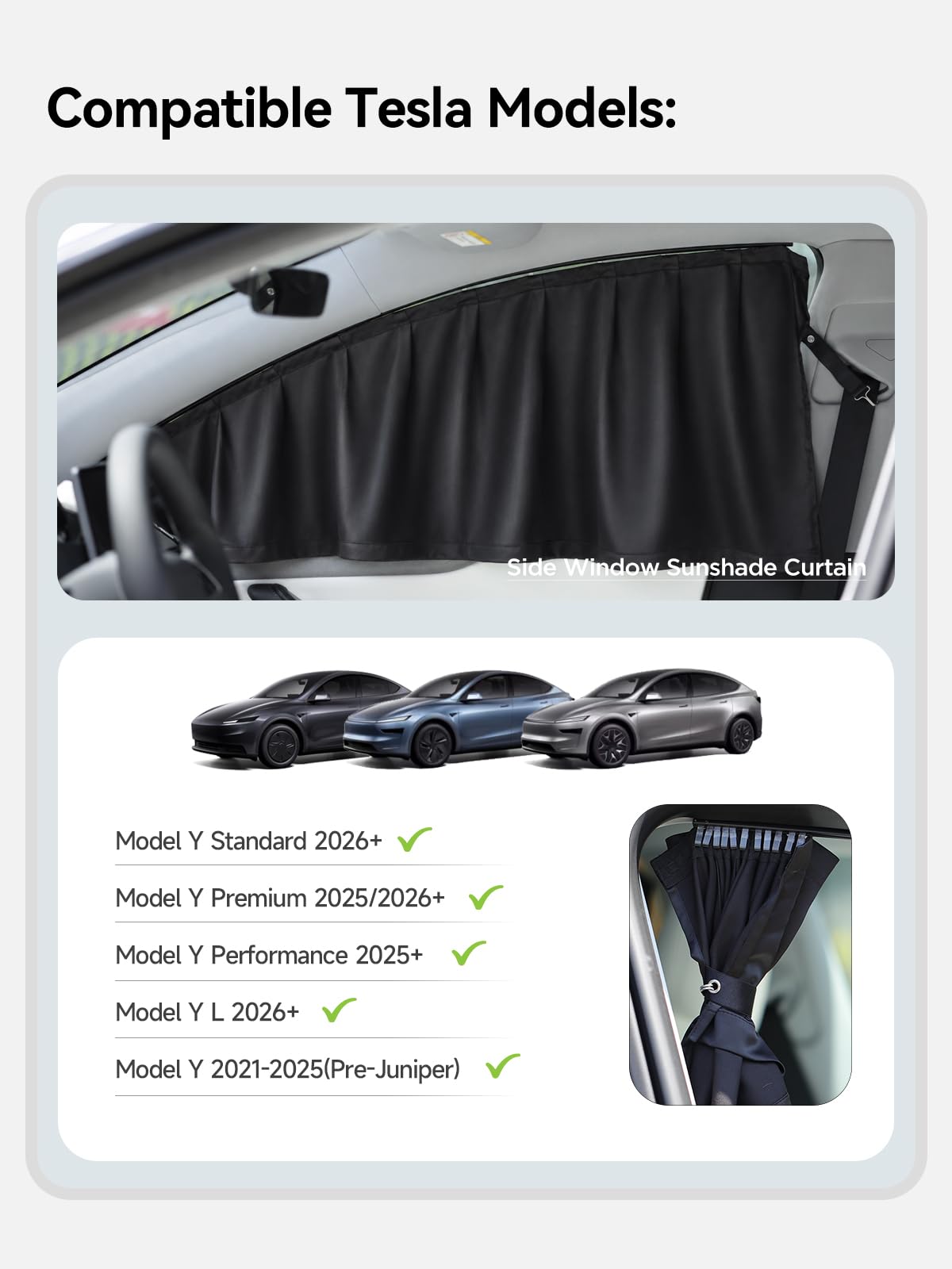 Amazon | TPARTS サイドウィンドウサンシェードカーテン Tesla Model Y