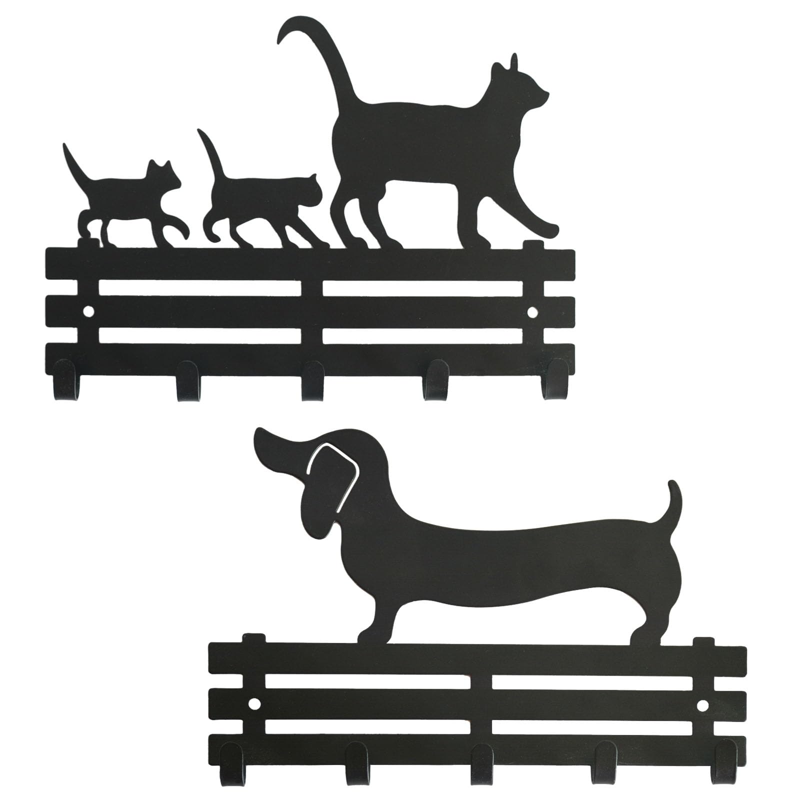 QZXYGY Key Holder on Wall, Metal Key Hooks with 5 Hooks,Wall Mounted cat&Dog Key Hooks Organizer Key Hanger Rack for Entrance, Front Door, Hallway, Kitchen, Office (Black 2pcs)