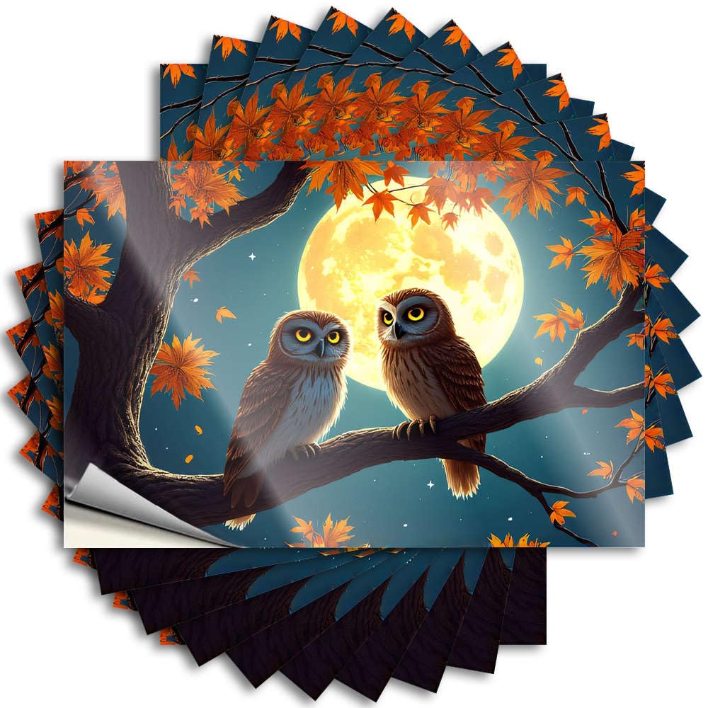 Tattoo Bath Decor Vinyl Sticker | Two Owls Perched Under A Full Moon Plush for Birthday Use(8X12CM)