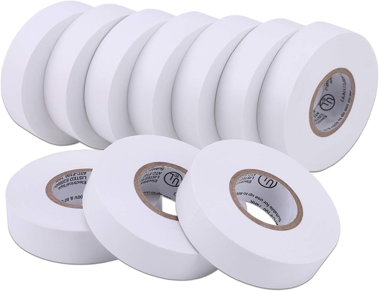 LICHAMP 10-Pack White Electrical Tape Waterproof, 3/4 in x 66ft, Industrial Grade UL/CSA Listed High Temp Electrical Tape Electric Super Vinyl