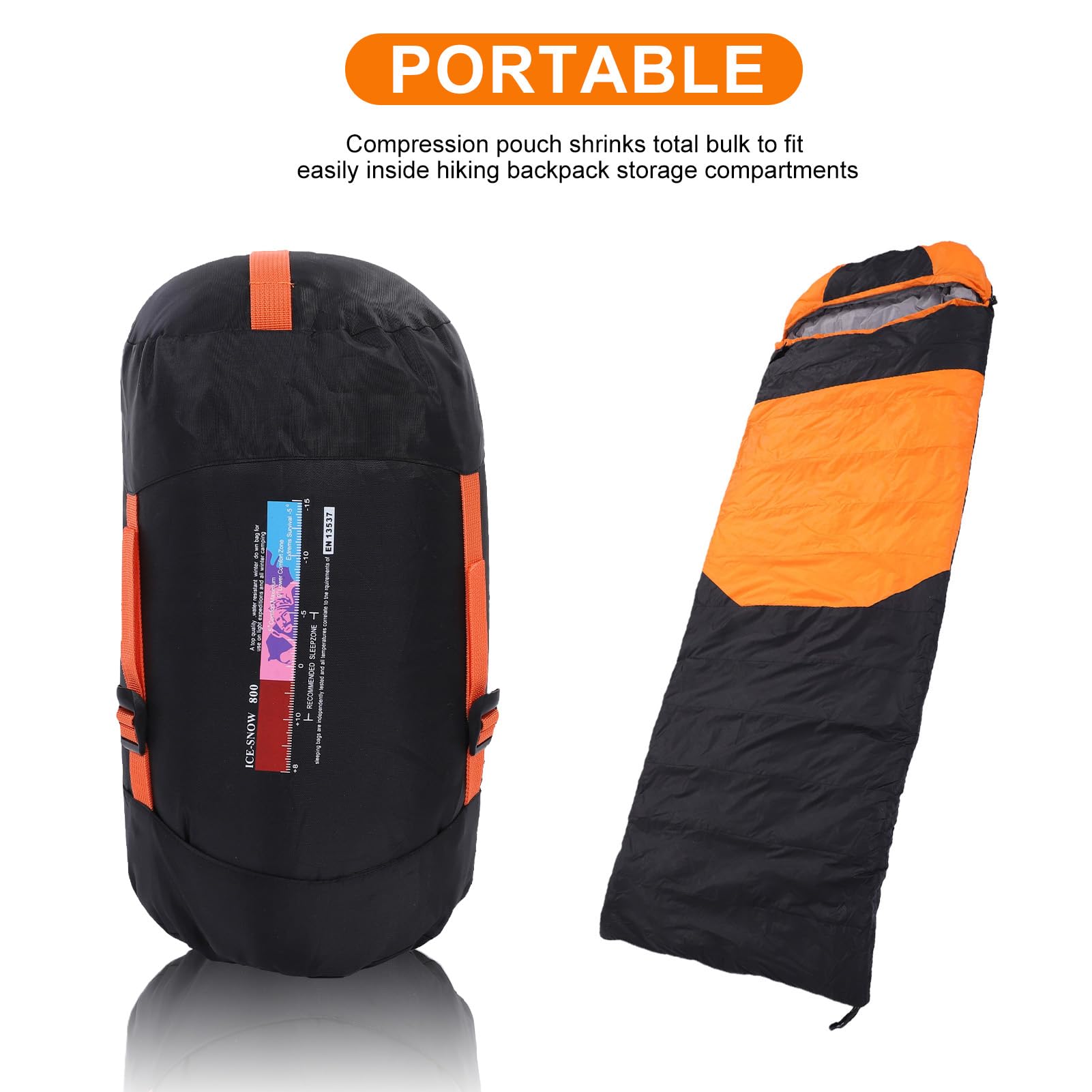 Saco de Dormir de Plumas, Saco Dormir con Mochila Invierno, con sobre Compacto para Acampar en Invierno, Senderismo, Viaje, 210 X 80 Cm
