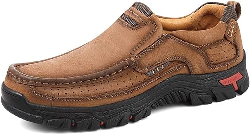 YONGJIA Mocasines clásicos de cuero para exteriores, antideslizantes, ligeros, transpirables, zapatos casuales para senderismo