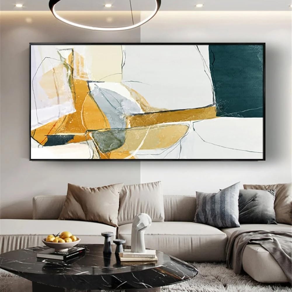 GOSRD Abstract Golden Blue Modern Art On Canvas Prints Painting Wall Decor Nordic Picture For Home(55X110cm)