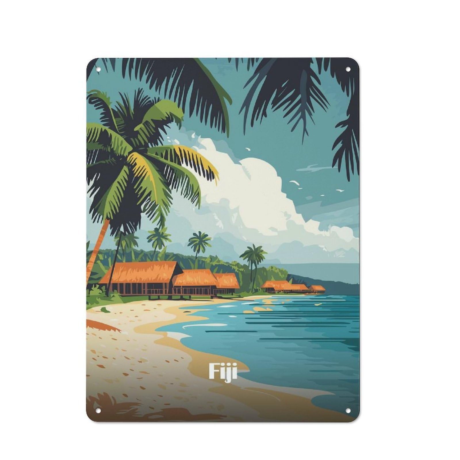 Junmoney Style-12 40X30cm Retro Metal Sign With Fiji Island Paradise For Living Room Or Hallway, For Living Room Decor Lovers Refreshing A Room In Autumn