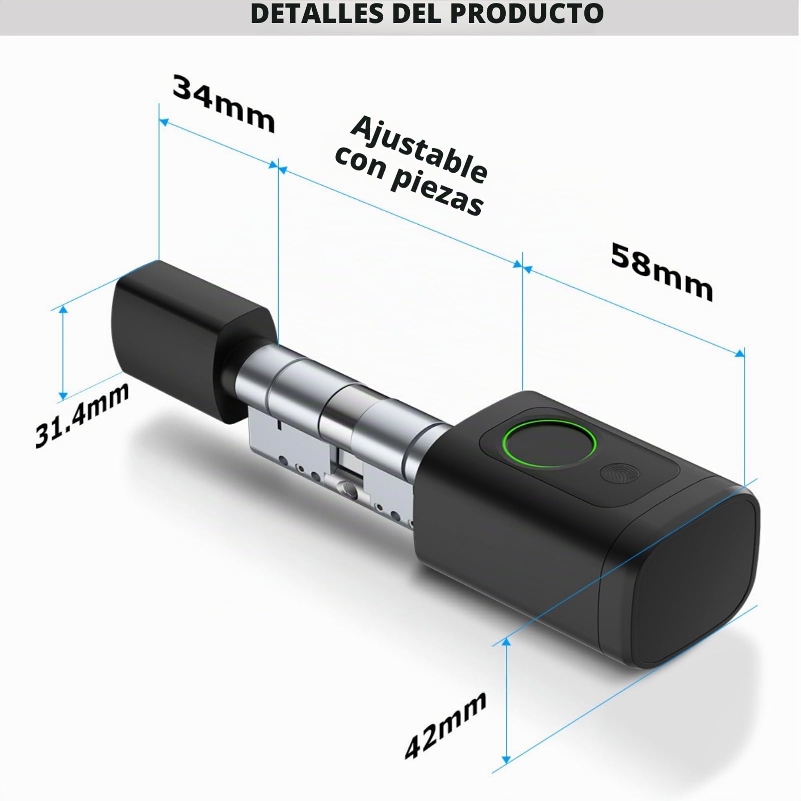 Cerradura de puerta con huellas dactilares, 5 en 1, cerradura inteligente con código numérico RFID, cerradura electrónica para puerta de casa, cilindro ajustable 60-90 mm