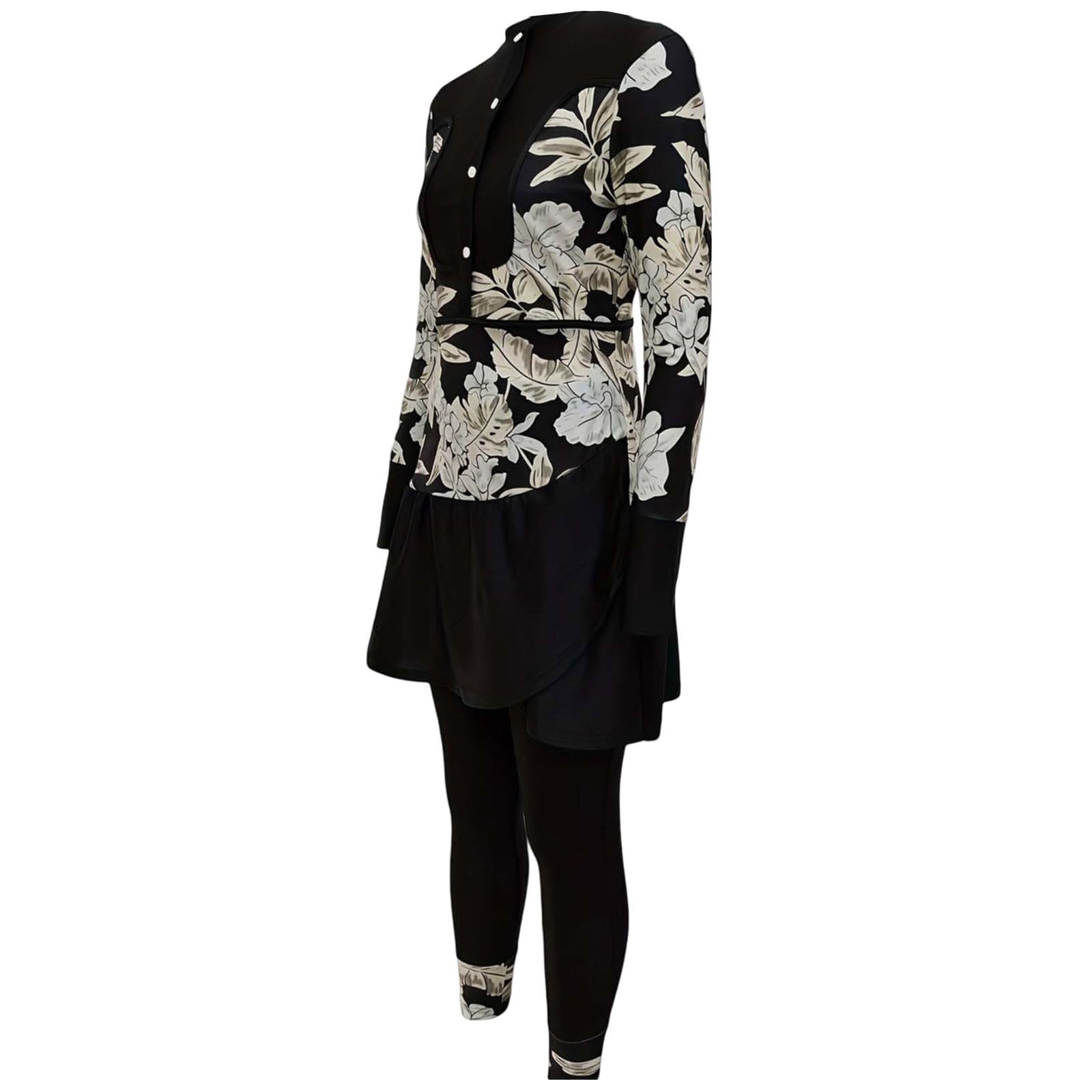 Costume da bagno musulmano da donna, stile burkini, a maniche lunghe, con reggiseno integrato + pantaloncini da bagno + hijab, 3 pezzi, copertura completa, traspirante, sportivo, set a maniche