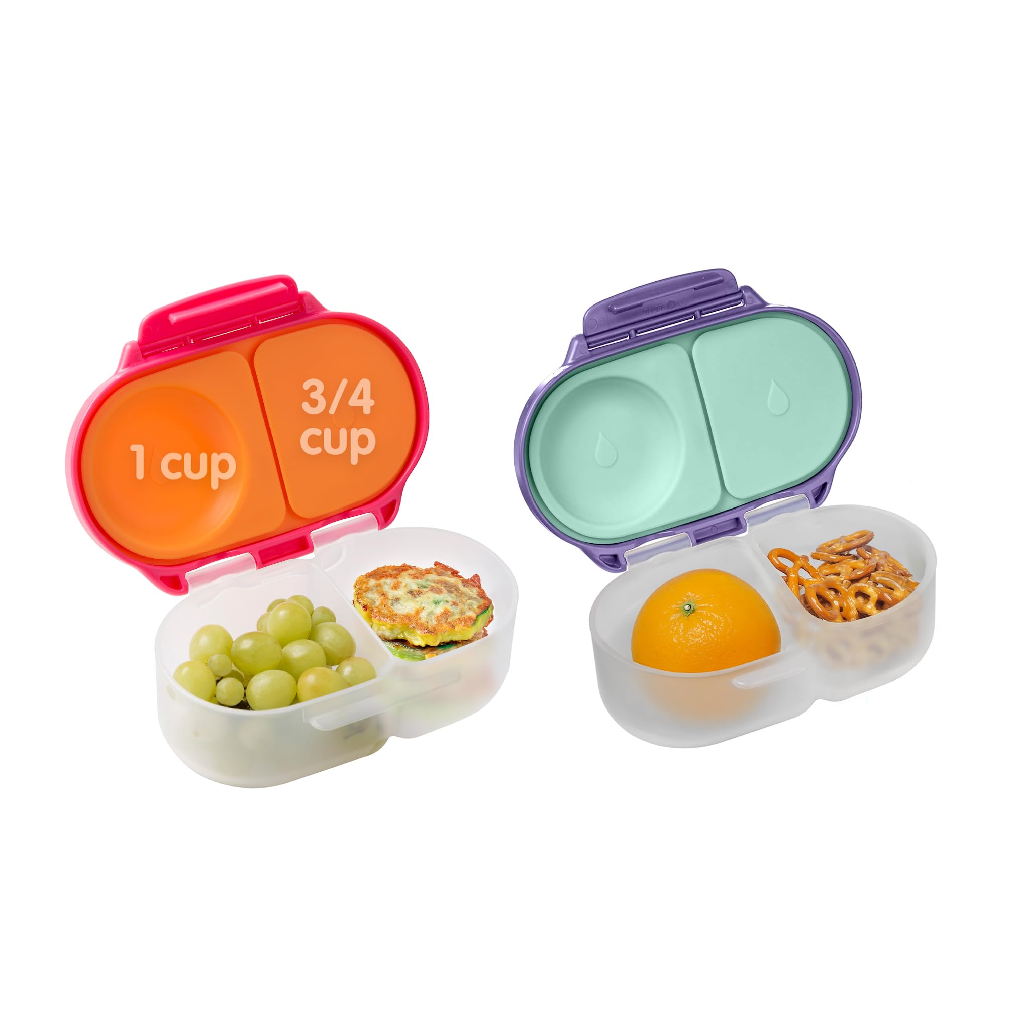 b.box Snack Box (2-pack) Reusable Snack Containers with Lids – Bento Box for Kids & Toddlers, Leakproof Lunch Box, BPA-Free and Dishwasher Safe Snack Container (S'shake + Lilac Pop, 1 3/4 Cup)