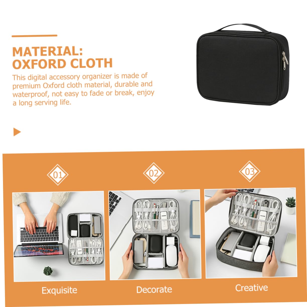 jojofuny 3pezzi Organizer Elettronico Compatto Per Accessori Digitali Borsa Porta Caricabatterie e Cavi Per Viaggi e Uso Quotidiano