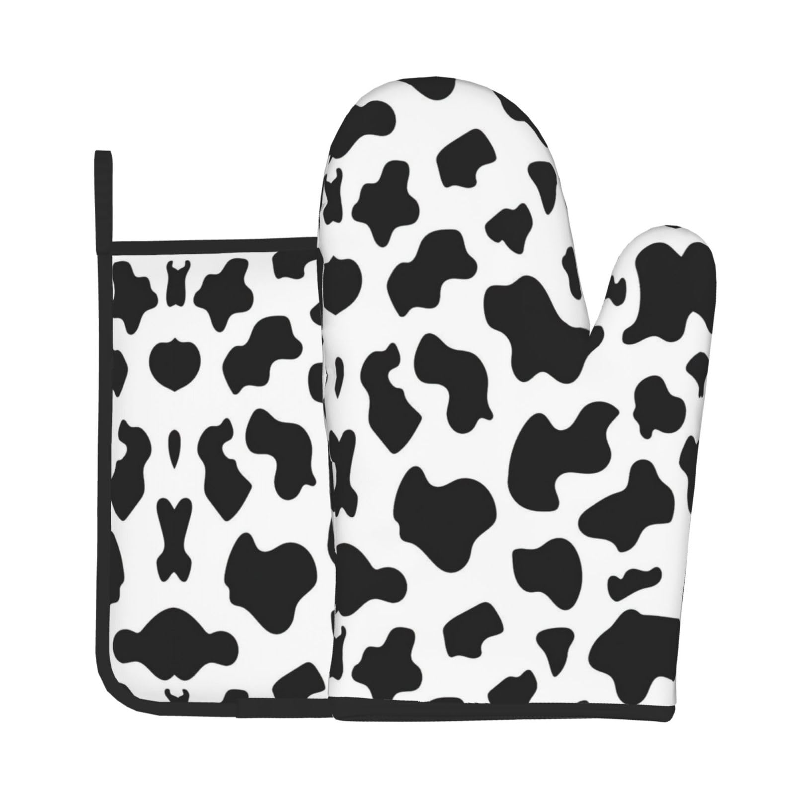 Black & White Leopard Kitchen Baking Two-Piece Set,Multipurpose Oven Gloves,Used for Barbecue Kitchen Baking