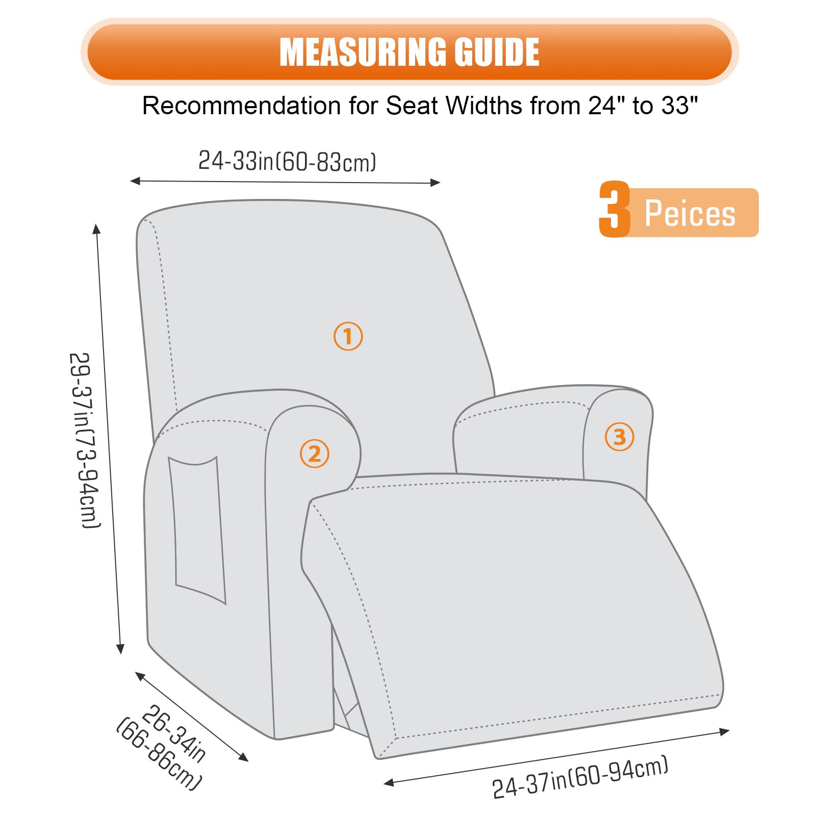 VANSOFY Recliner Chair Cover, 3-Pieces Stretch Lazy Boy Recliner Covers for Recliner Chair Soft Reclining Chair Slipcover Furniture Protector for Dogs Cats(Black)