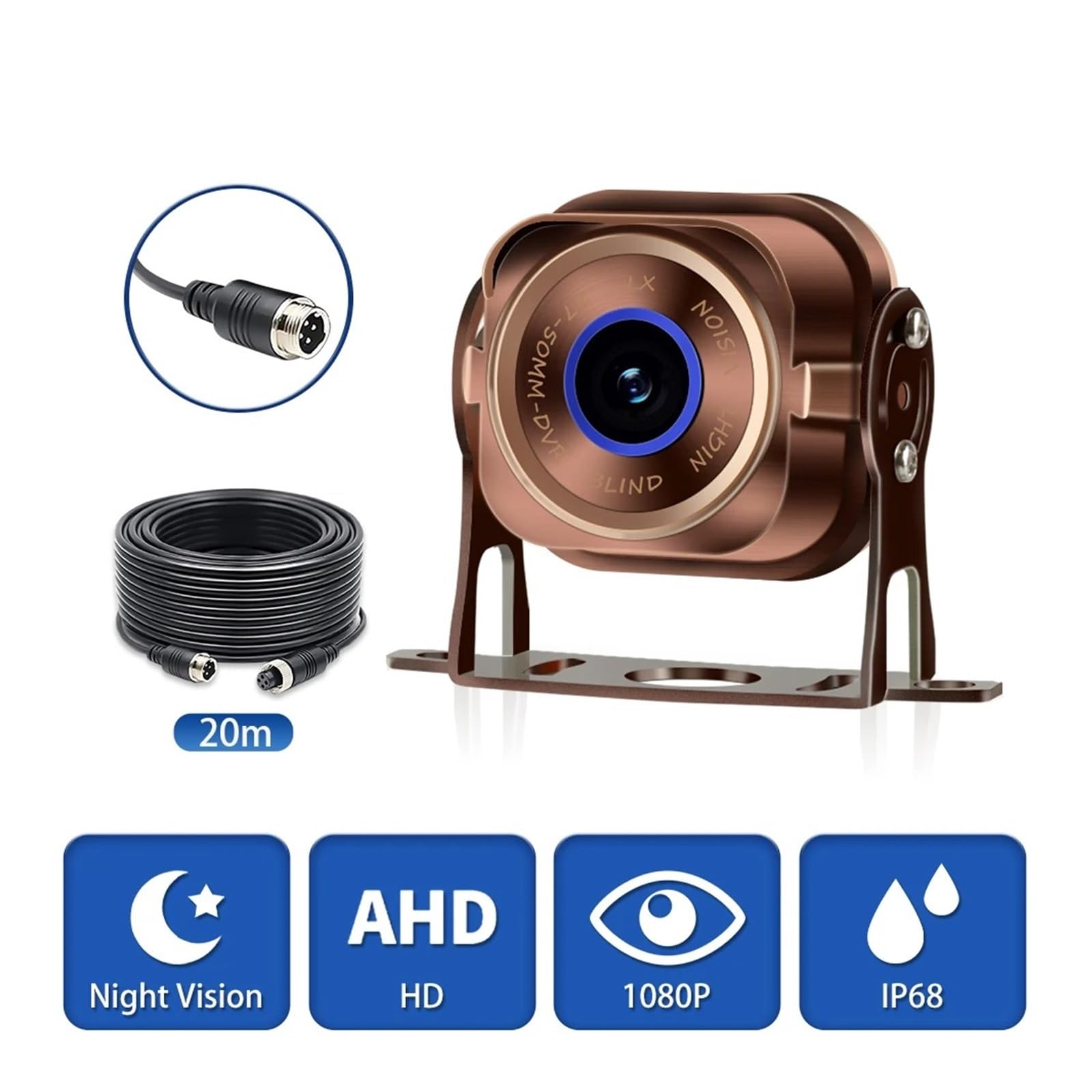 Rückfahrkamera Set 1080P AHD wasserdichte Rückansicht Rückfahrkamera Mit 4Pin Luftfahrt Verlängerung Video Kabel Nachtsicht Backup Kamera Für LKW Bus Rückfahrkameras(20m cam)