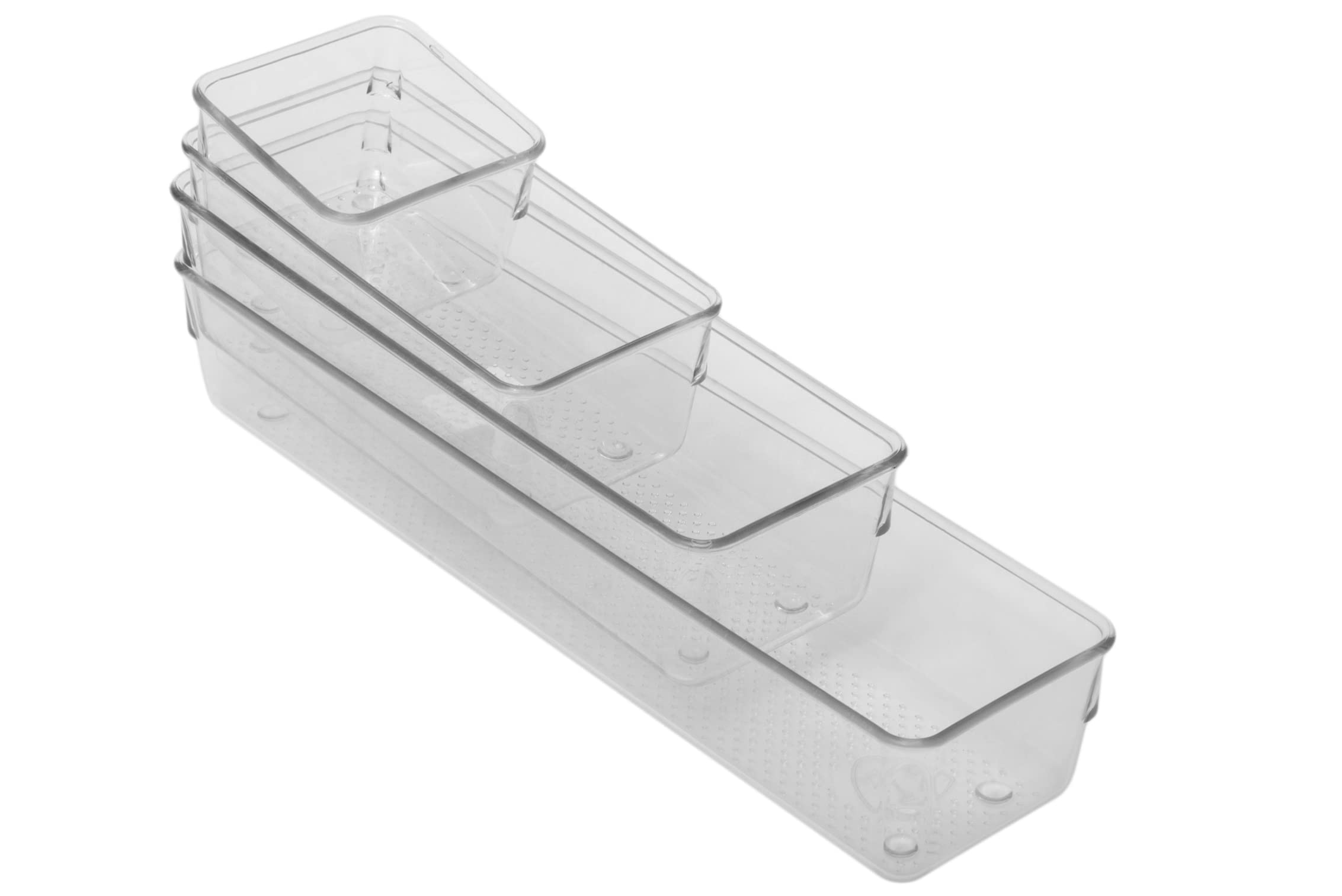 HomeStrap Pack of 4 Desk Drawer Organizer Trays with 4 Different Sizes for Bathroom, Makeup, Bedroom, Kitchen, Office & Craft Room(Transparent)