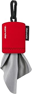 SPUDZ Classic Microfiber Lens Cleaner – Clip-On Pouch, Washable – for Binoculars, Scopes, Glasses, Screens | Red, 6 x 6 Inch