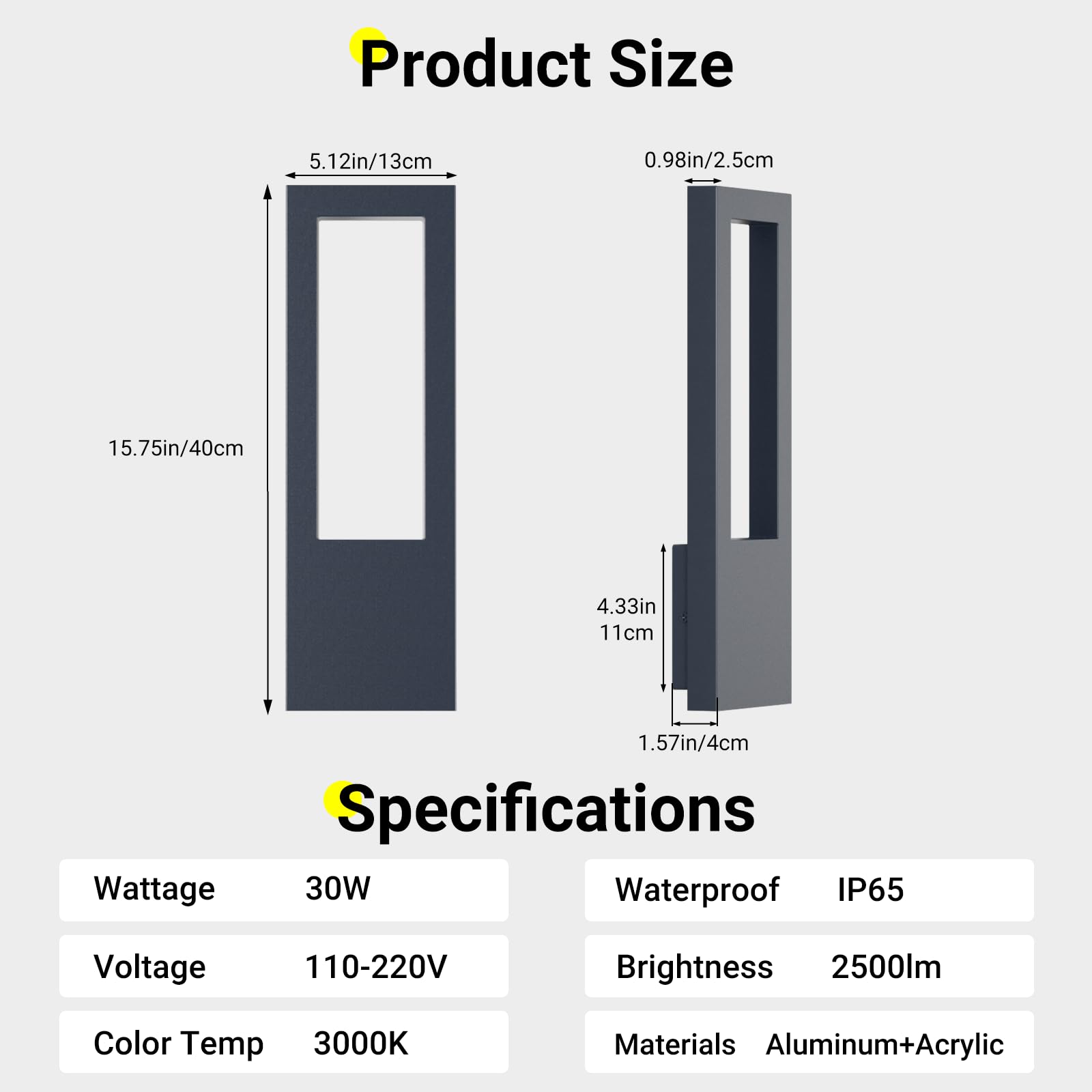 Aipsun 30W Applique da Esterno/Interno,Lampada da Parete Illuminazione 3000K Bianco Caldo Ip65 Impermeabile|Applique Rettangolari Per Terrazza Ingresso,Alluminio,Antracite