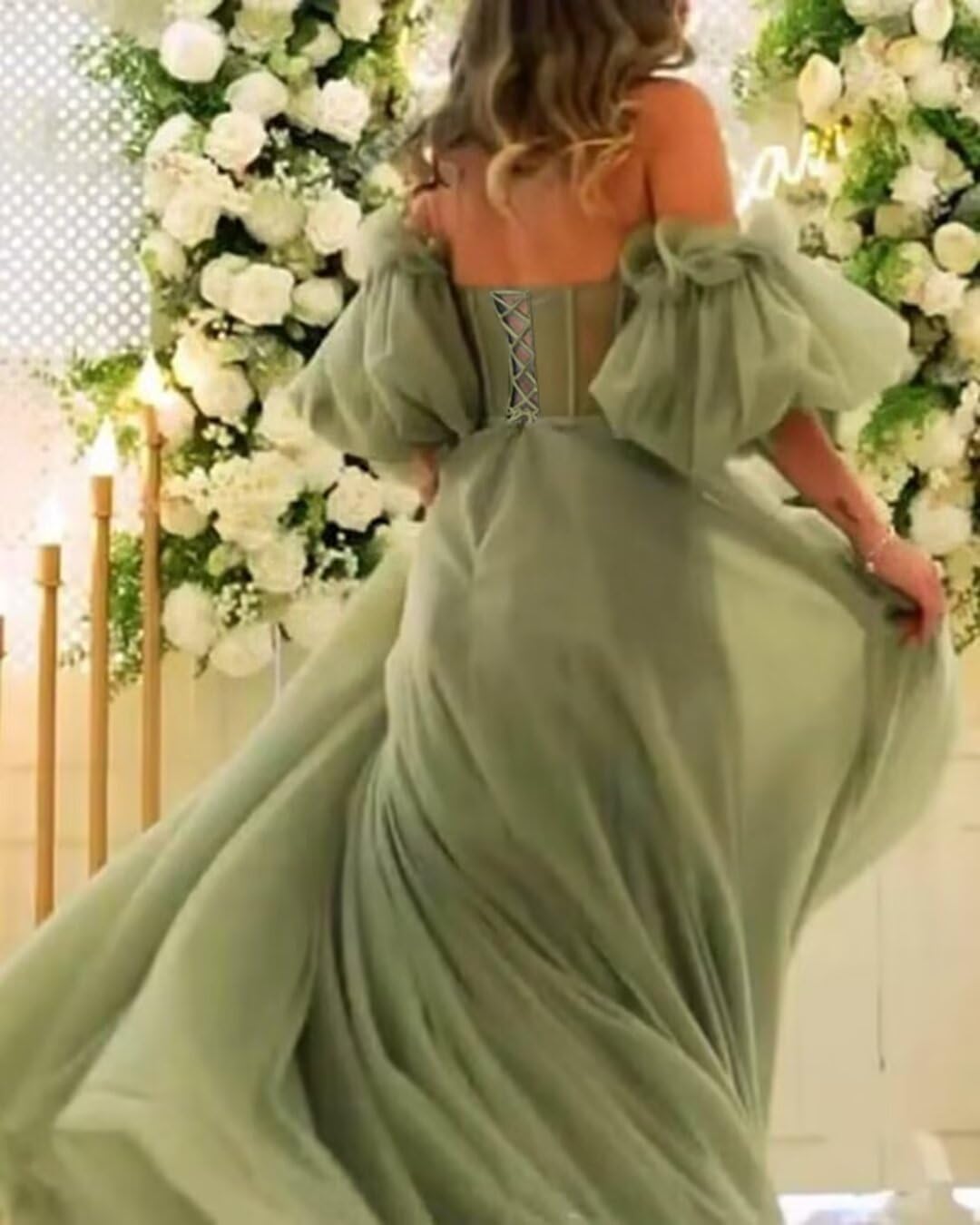 Mouccy Tulle Long Prom Dresses with Train 2023 Puffy Sleeve Formal Dresses Sweetheart A-line Evening Party Gowns for Women