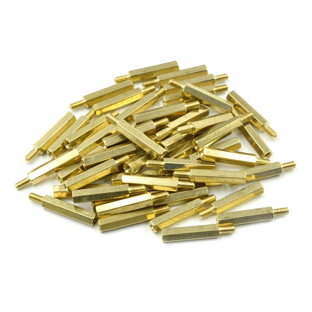 HxchenM3 x 20mm + 6mm Male to Female Thread Brass Hexagon Hex Standoff Spacer Pillars - (50 Pcs)