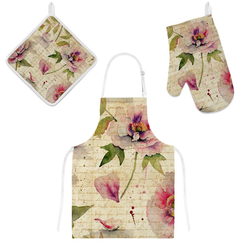 Tablier de cuisine 3 pièces anti-taches et gants de four haute protection